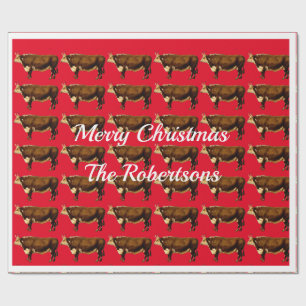 Vintage Hereford Bulls on Red Wrapping Paper