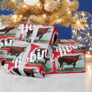 Vintage Hereford Cows on Red Wrapping Paper