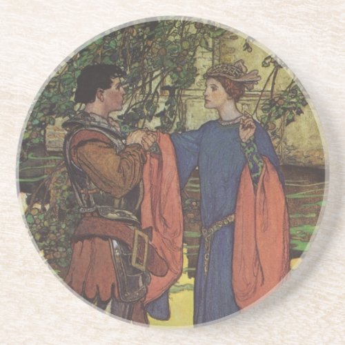 Vintage Hero Prince Knight Shining Armor Princess Coaster