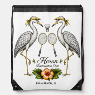 Vintage Heron Badminton Club Personalized Drawstring Bag