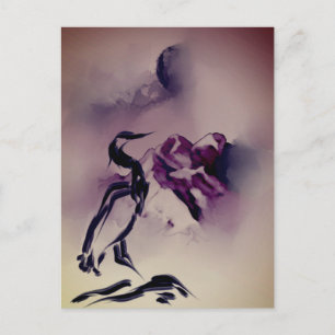 Vintage Heron Bird Mountains painting Landscape Postcard