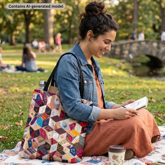 Vintage Hexagon Patchwork Quilt Tote Bag (Creator Uploaded)