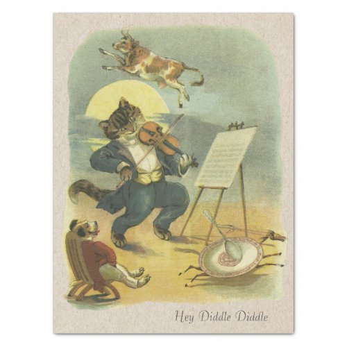 Vintage Hey Diddle Diddle Nursery Rhyme Decoupage Tissue Paper