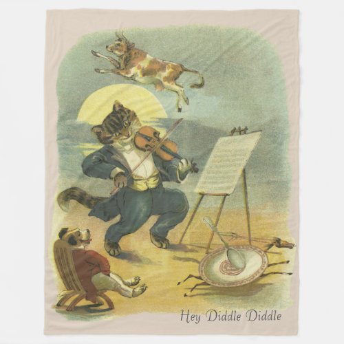 Vintage Hey Diddle Diddle Nursery Rhyme Restored Fleece Blanket