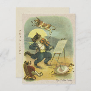 Vintage Hey Diddle Diddle Nursery Rhyme Restored Postcard