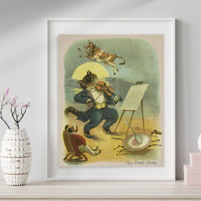 Vintage Hey Diddle Diddle Nursery Rhyme Restored Poster (Creator Uploaded)
