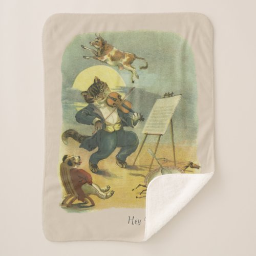 Vintage Hey Diddle Diddle Nursery Rhyme Restored Sherpa Blanket