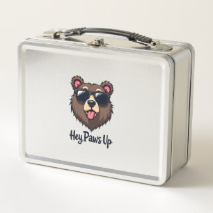 Vintage Hey Paws Up Bear with Sunglasses Funny Dog Metal Lunch Box