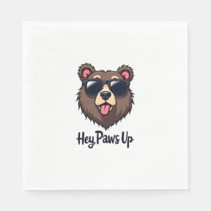 Vintage Hey Paws Up Bear with Sunglasses Funny Dog Napkins