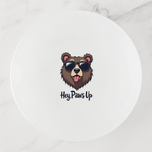 Vintage Hey Paws Up Bear with Sunglasses Funny Dog Trinket Tray