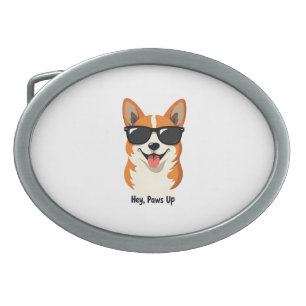 Vintage Hey, Paws Up Corgi with Sunglasses Cute Do Belt Buckle