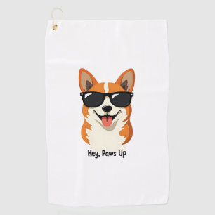 Vintage Hey, Paws Up Corgi with Sunglasses Cute Do Golf Towel