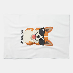 Vintage Hey, Paws Up Corgi with Sunglasses Cute Do Kitchen Towel