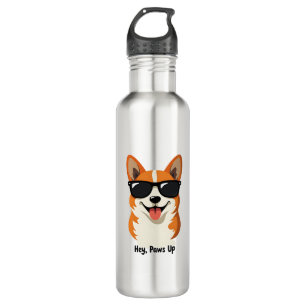 Vintage Hey, Paws Up Corgi with Sunglasses Cute Do Stainless Steel Water Bottle