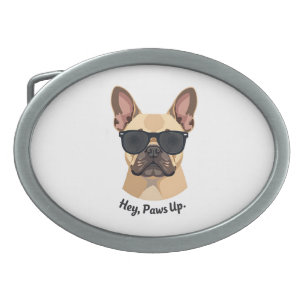 Vintage Hey, Paws Up French Bulldog Sunglasses Gra Belt Buckle
