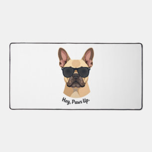 Vintage Hey, Paws Up French Bulldog Sunglasses Gra Desk Mat