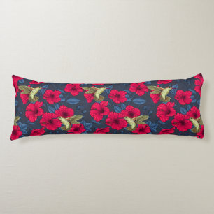 Vintage Hibiscus Botanical and Hummingbird Body Pillow