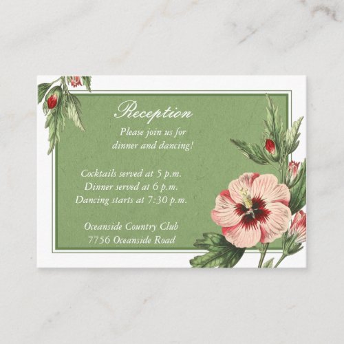 Vintage Hibiscus Floral Wedding Reception Card Business Card Template