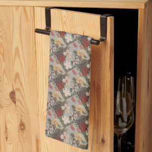 Vintage Hibiscus Flowers Floral Red Pink Yellow Kitchen Towel