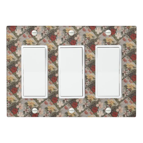 Vintage Hibiscus Flowers Floral Red Pink Yellow    Light Switch Cover