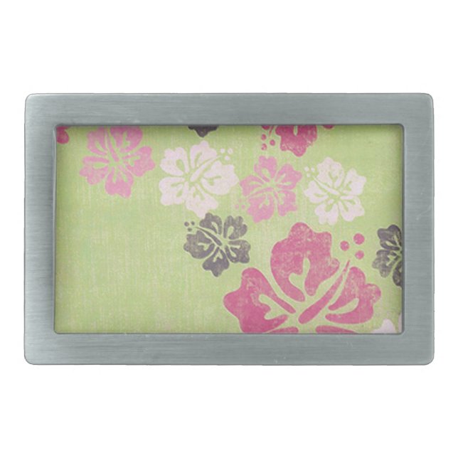Vintage Hibiscus Rectangular Belt Buckle (Front)