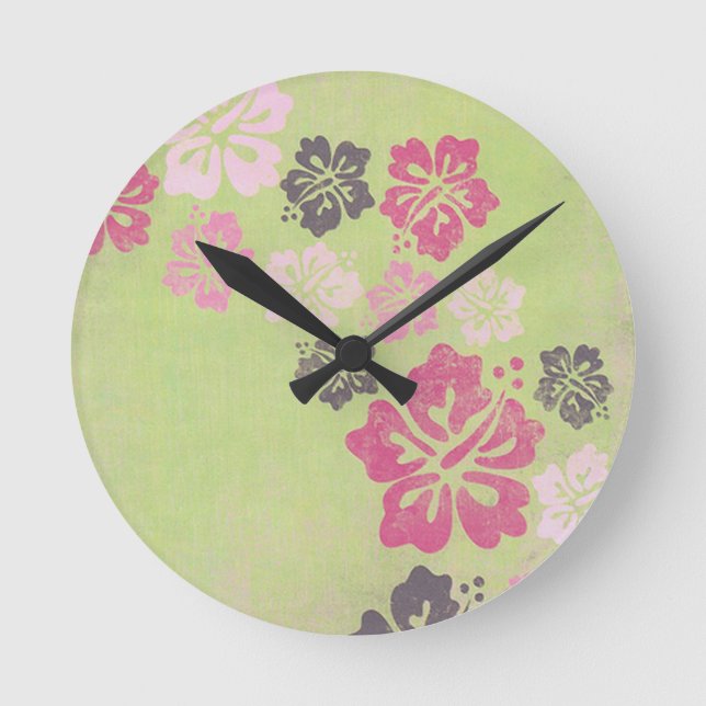 Vintage Hibiscus Round Clock (Front)