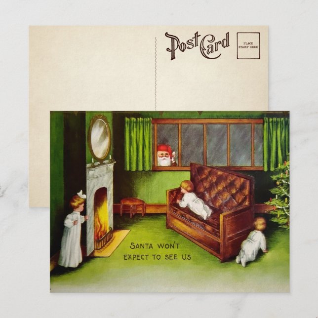 Vintage Hiding Children Christmas Postcard (Front/Back)