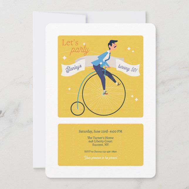 Vintage High Wheel Bicycle Invitation (Front)