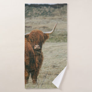 VINTAGE HIGHLAND CATTLE COW PHOTO BATH TOWEL