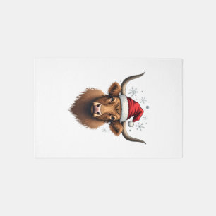 Vintage Highland Cow Christmas Design with Santa H Rug