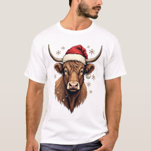 Vintage Highland Cow Christmas Design with Santa H T-Shirt