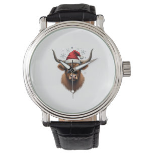 Vintage Highland Cow Christmas Design with Santa H Watch
