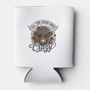 Vintage Highland Cow Floral Crazy Quote Design_1 Can Cooler
