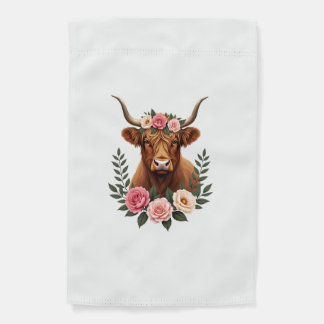 Vintage Highland Cow Floral Crown Boho Farmhouse A Garden Flag