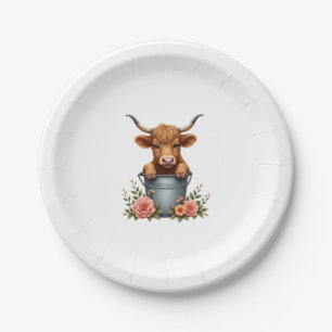 Vintage Highland Cow Flower Market Design with Flo Paper Plates