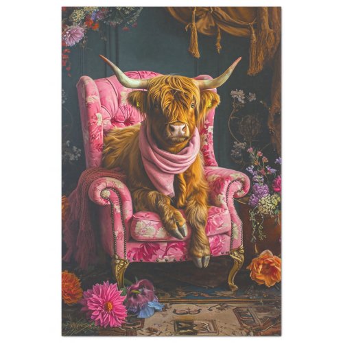 Vintage Highland Cow Pink Chair Decoupage  Tissue Paper