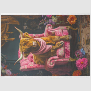 Vintage Highland Cow Pink Chair Decoupage Tissue Paper
