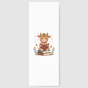 Vintage Highland Cow Reading Books Floral Cute Boo Bookmarks