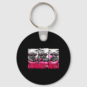 Vintage Highland Cow Summer Vibes Beach Vacation Keychain