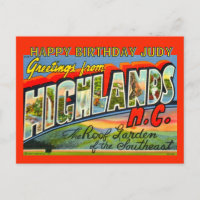 Vintage Highlands NC Birthday Postcard