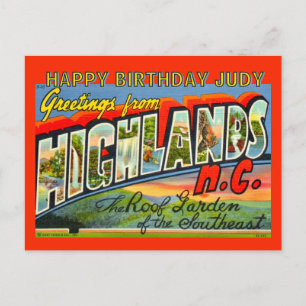 Vintage Highlands NC Birthday Postcard