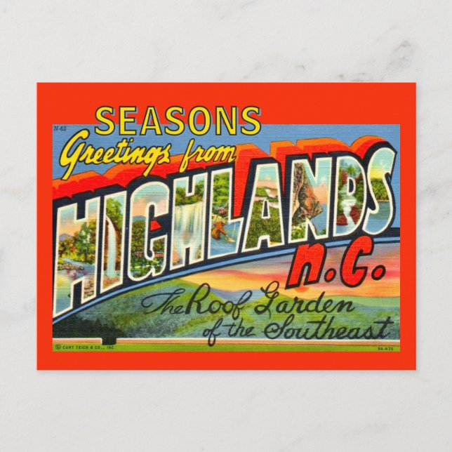 Vintage Highlands NC Holiday Postcard (Front)