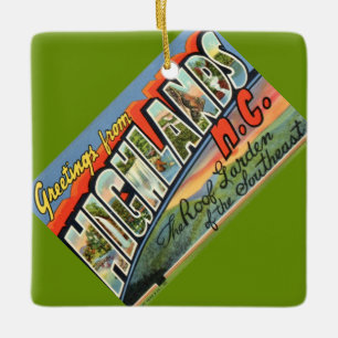 Vintage Highlands NC Postcard Ceramic Ornament