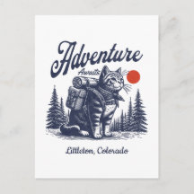 Vintage Hiking Cat Adventure Awaits Custom Town