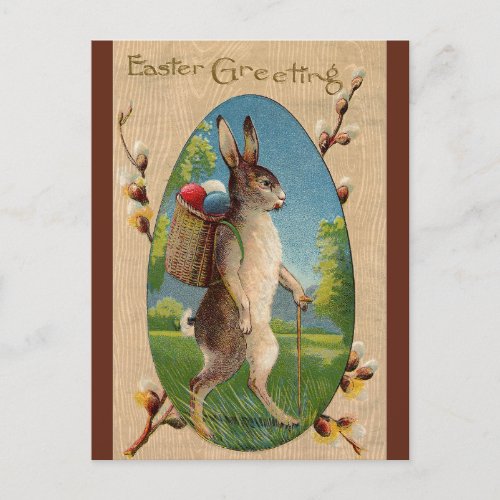 Vintage Hiking Easter Bunny Postcard