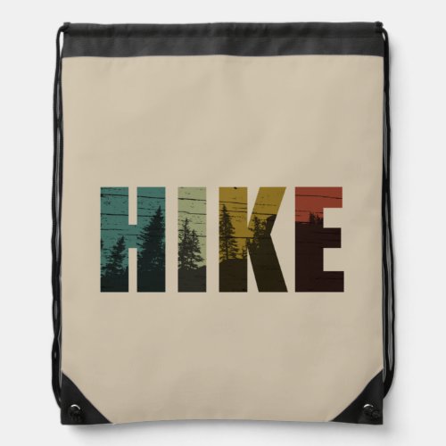 Vintage hiking hikers hike with pine trees drawstring bag