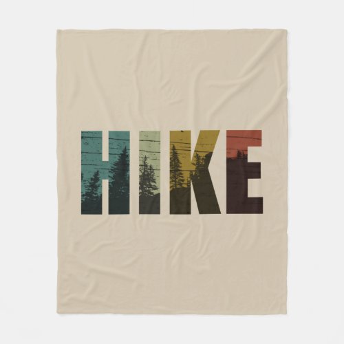 Vintage hiking hikers hike with pine trees fleece blanket