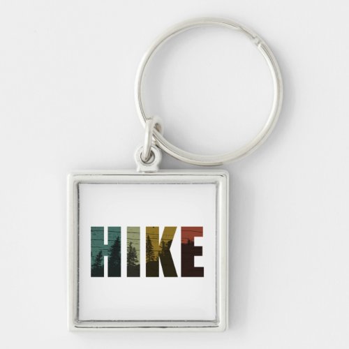 Vintage hiking hikers hike with pine trees keychain