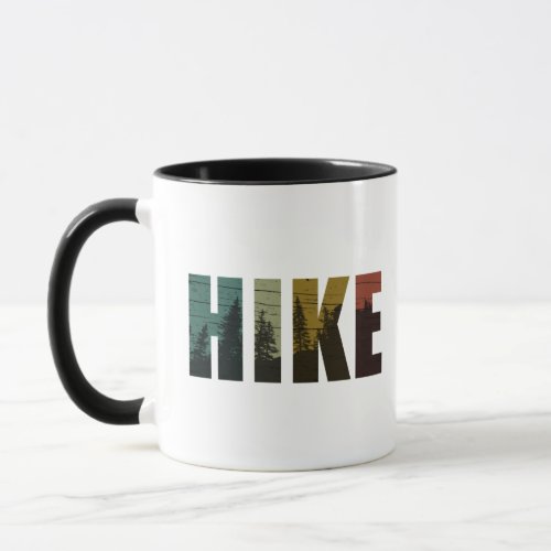 Vintage hiking hikers hike with pine trees mug