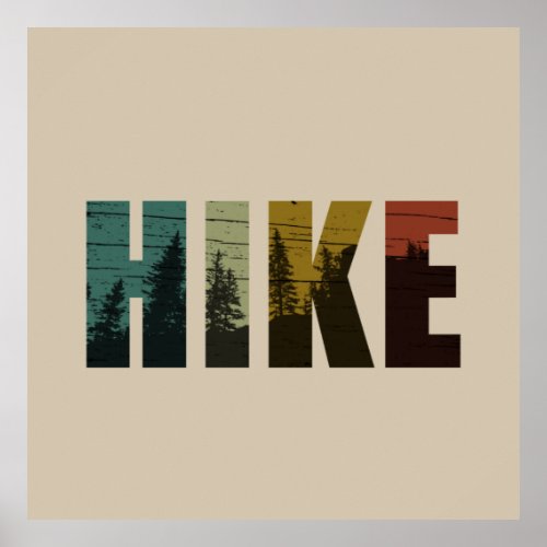 Vintage hiking hikers hike with pine trees poster